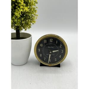 Vintage Westclox Baby Ben Wind Up Alarm Clock Black Face Gold Case USA AS IS